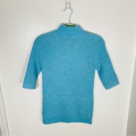 NEW Ganni Alpaca Merino Wool Blend Twist Turtleneck Sweater Bachelor Blue Preppy - Picture 8 of 10